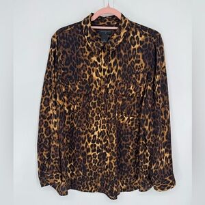 Investments Women's Leopard-Print Button-Down Shirt in Brown + Black Size 1X
